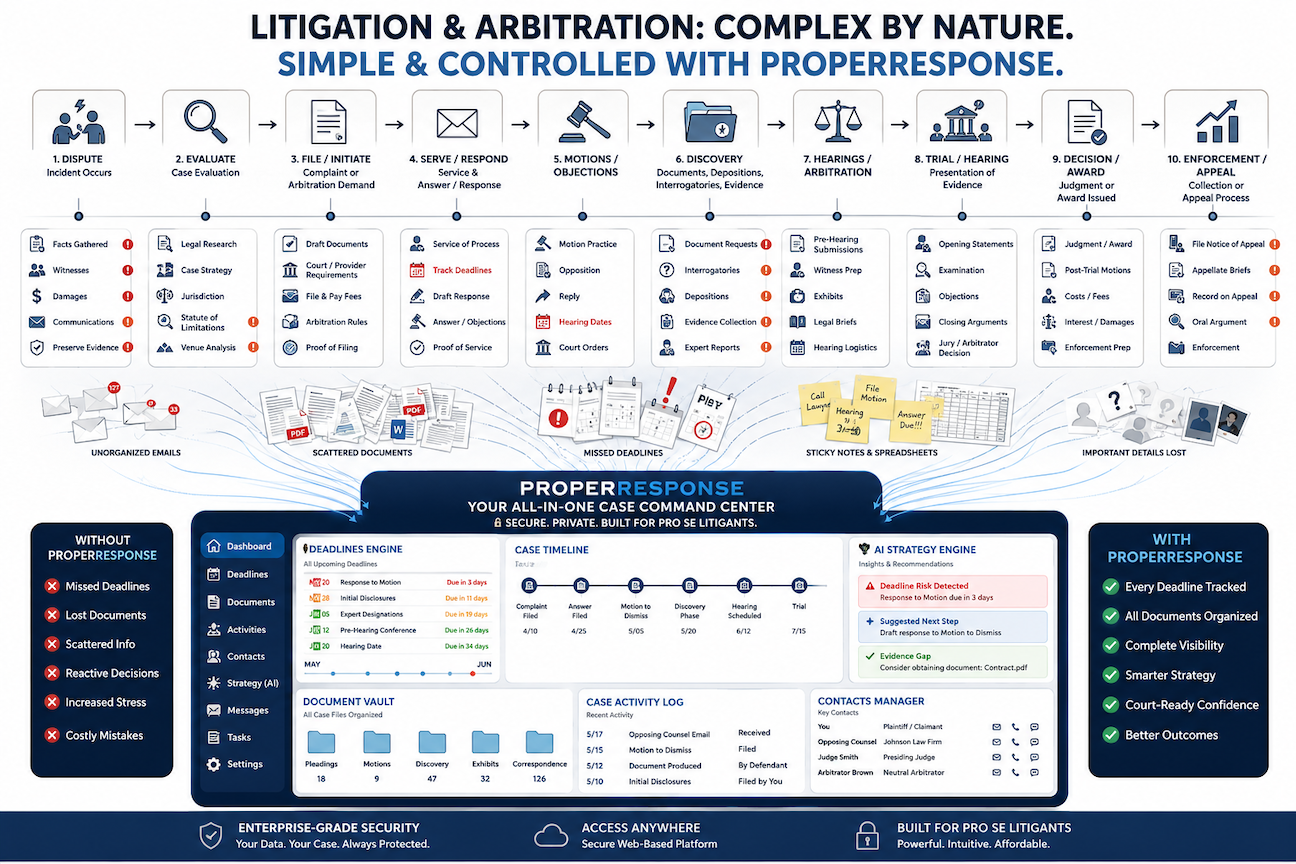 ProperResponse — Case Management Tools Built for Self-Represented Litigants