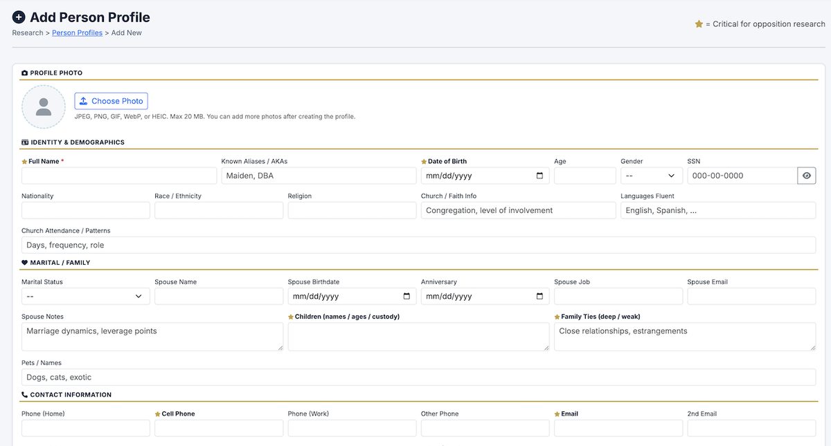 Opposition Research Profile